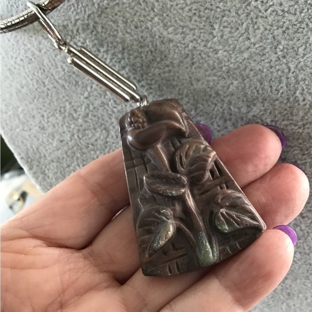 Brown Carved Pendant Necklace